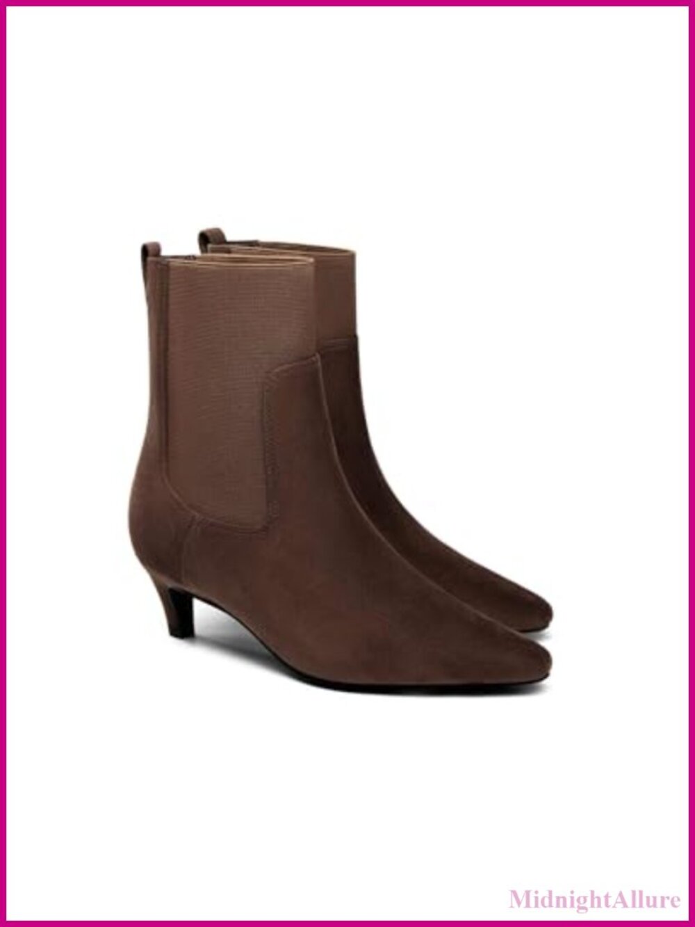 Faux Suede Ankle Boots Pointed Toe Kitten Heel Slip On Booties